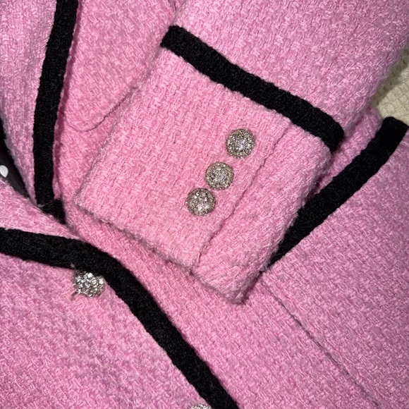 Anthro Avec Les Filles Pink Tweed Blazer – Black Trim, Size M - Picture 3 of 9
